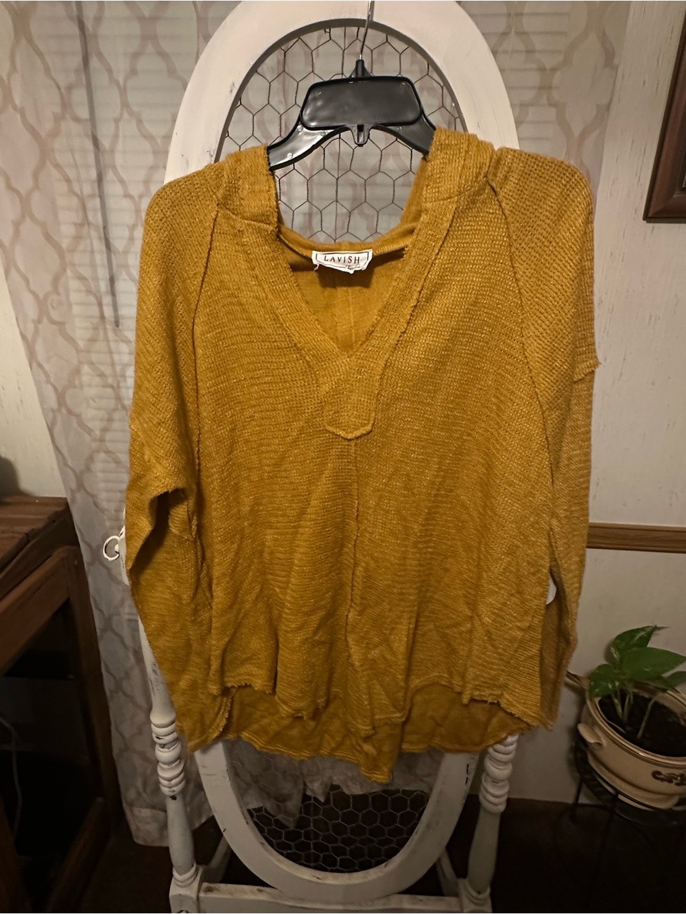 Lavish Ochre V-Neck Lightweight Knit Sweater